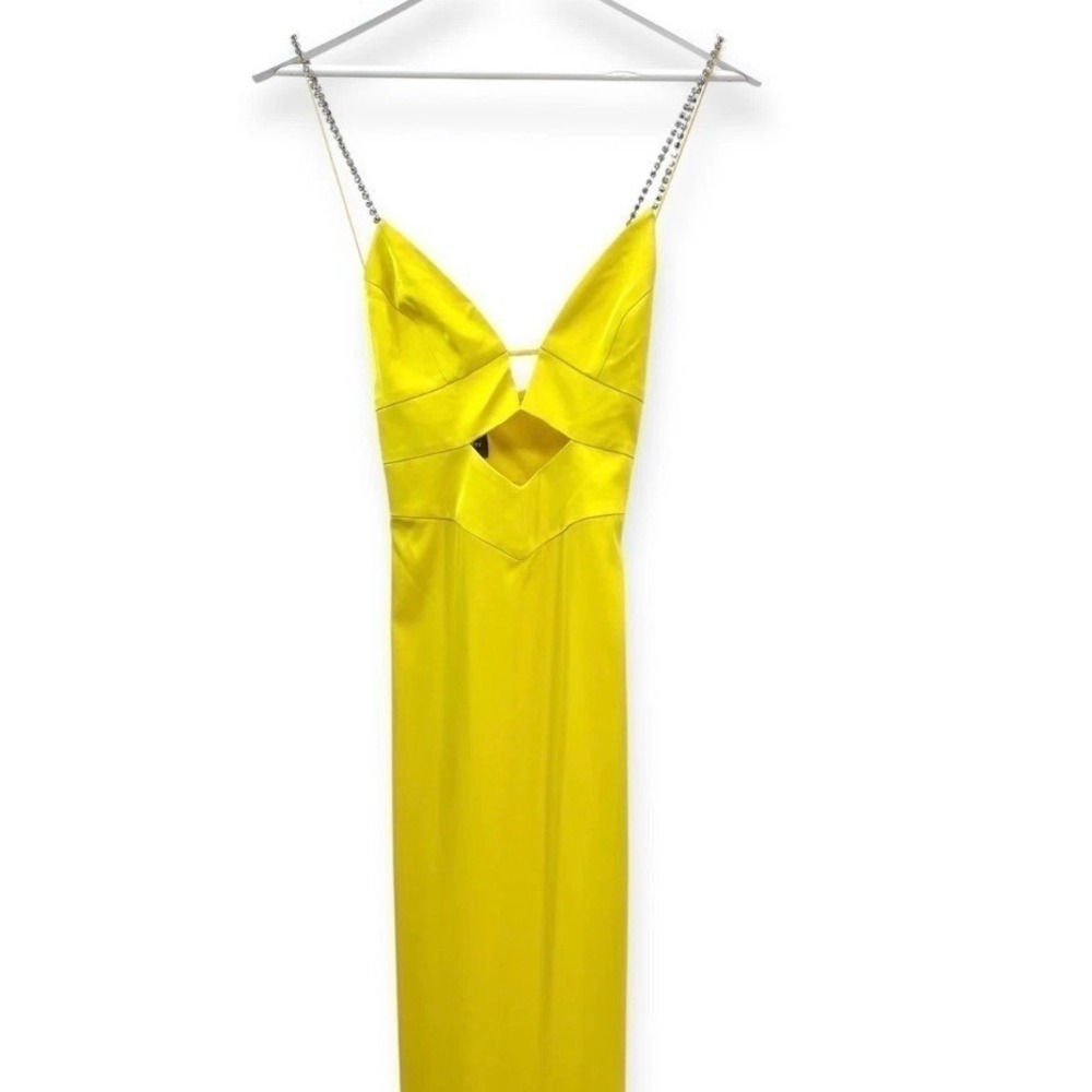 NWT Liv Foster Giselle Satin Long Dress in Solar Yellow - Size 8 - MSRP $295 - Picture 3 of 12